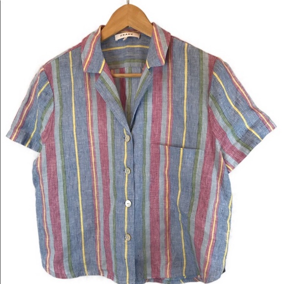 FRAME Multi Colored Striped Linen Shirt - Picture 1 of 4